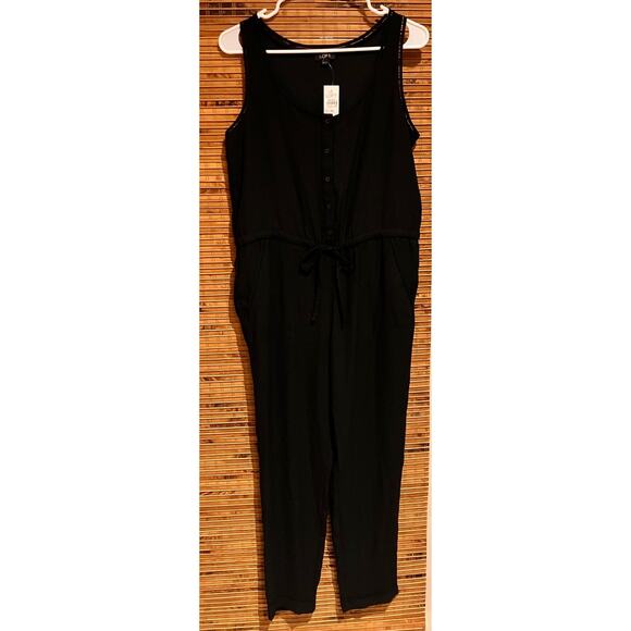 Ann Taylor LOFT Black Jumpsuit XS Sleeveless, Pockets, Drawstring, Buttons, NWT - Picture 1 of 6